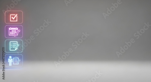 Digital Task Management Icons in Neon Lights for Enhanced Productivity and Organization Efficient Workflow Solutions for Business Professionals Modern Interface for Project Management