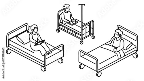 Hospital Patients in Beds Receiving Medical Care - Healthcare & Recovery Illustration
