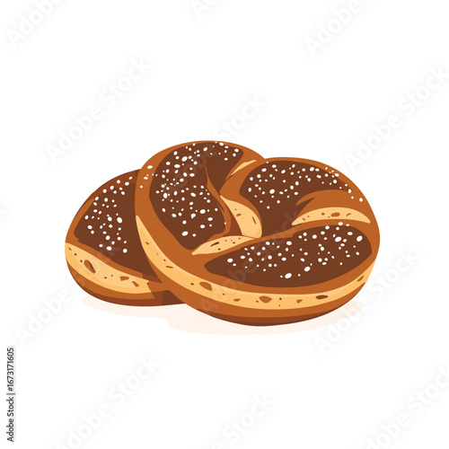 flat vector of soft pretzel with salt, classic street snack