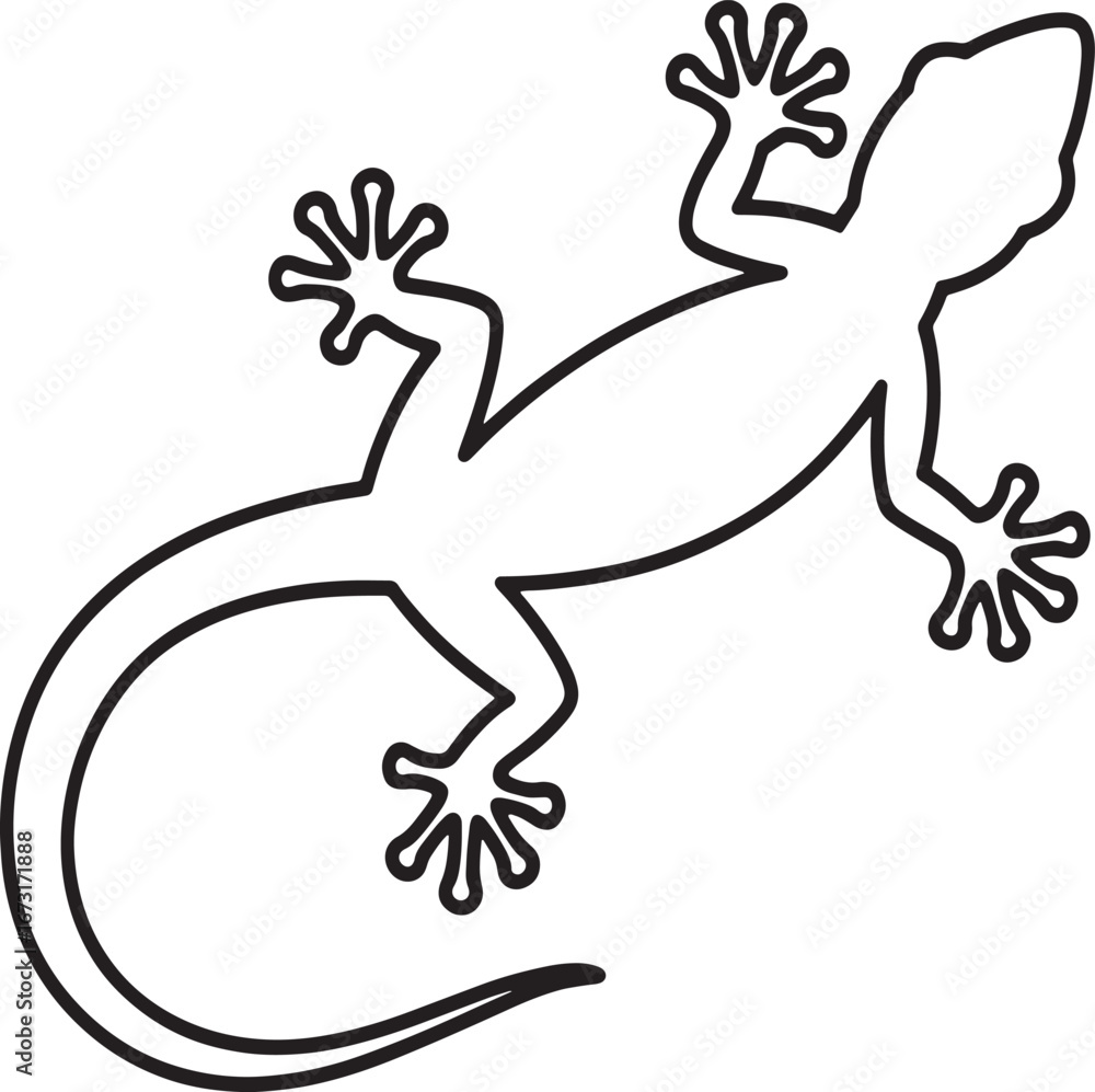 Fototapeta premium Simple Black and White Gecko Outline Illustration for Children's Coloring Books and Educational Resources on Reptiles and Wildlife