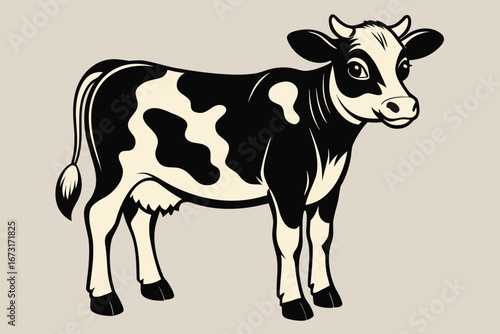 Black and white cow and bull illustration on white background