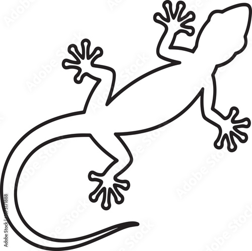 Simple Black and White Gecko Outline Illustration for Children's Coloring Books and Educational Resources on Reptiles and Wildlife