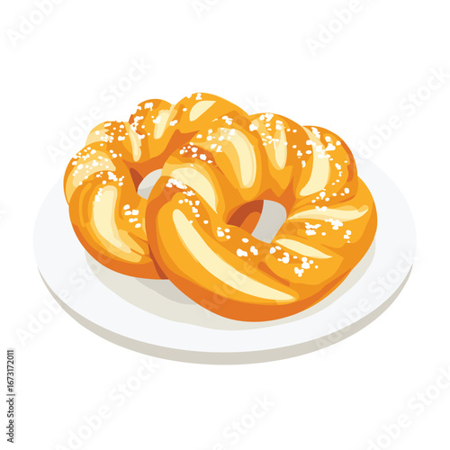 flat vector of soft pretzel with salt, classic street snack