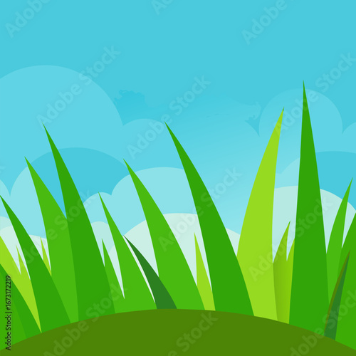 Green grass with clean sky vector landscape background.