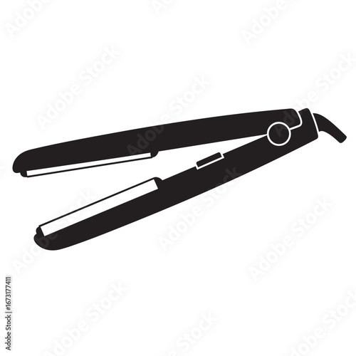 black and white silhouette of a hair straightener vector on a white background