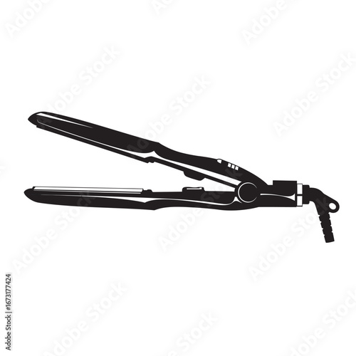 black and white silhouette of a hair straightener vector on a white background
