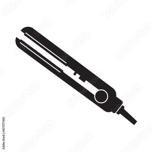 black and white silhouette of a hair straightener vector on a white background