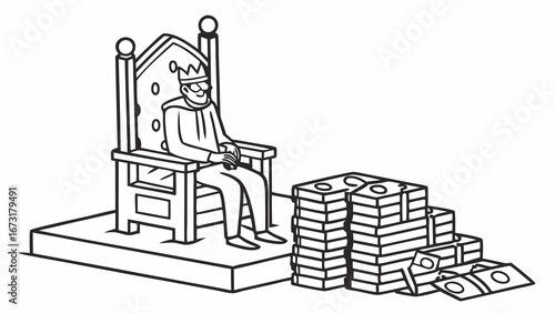 King on Throne with Stacks of Money - Wealth and Power Concept Illustration