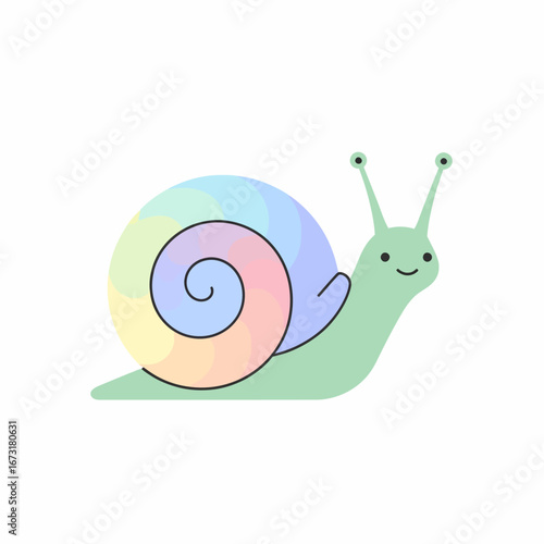 Adorable Pastel Rainbow Swirl Snail with Cute Antennae and Smiling Face.