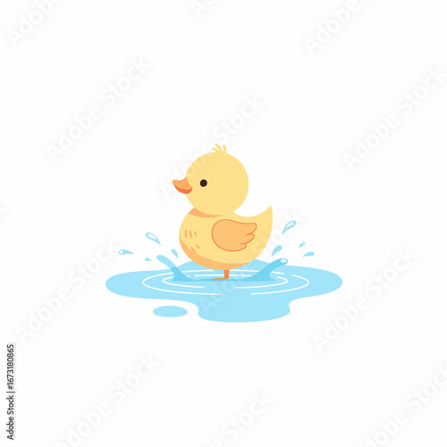 Adorable Yellow Rubber Duck Splashing in Blue Water.