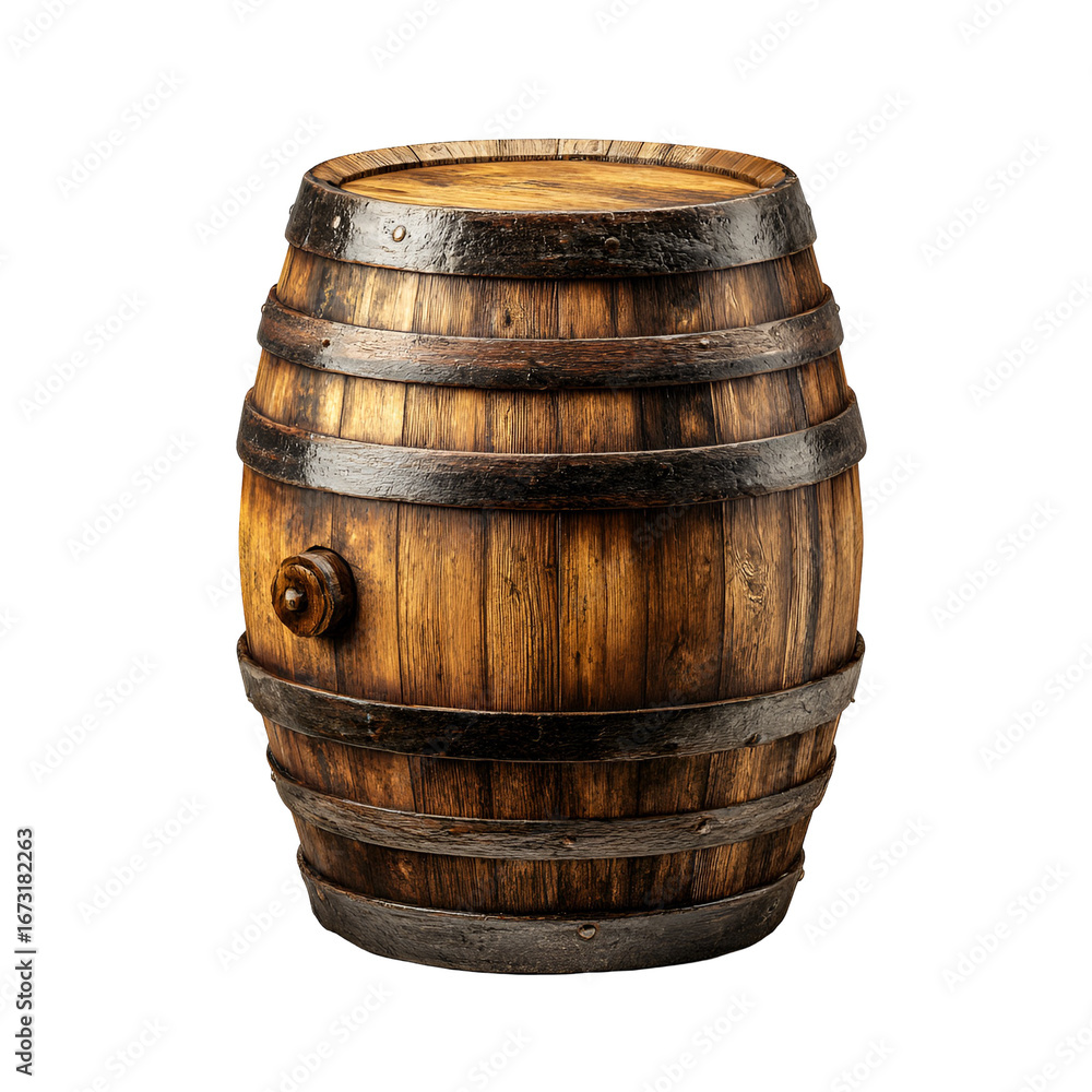 Fototapeta premium Old Wooden Barrel Dark Background Rustic Storage