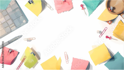 Office Sticky Notes Border with White Background