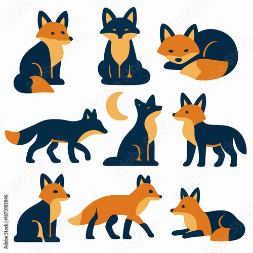 Fox Illustrations Set Featuring Various Poses and Expressions