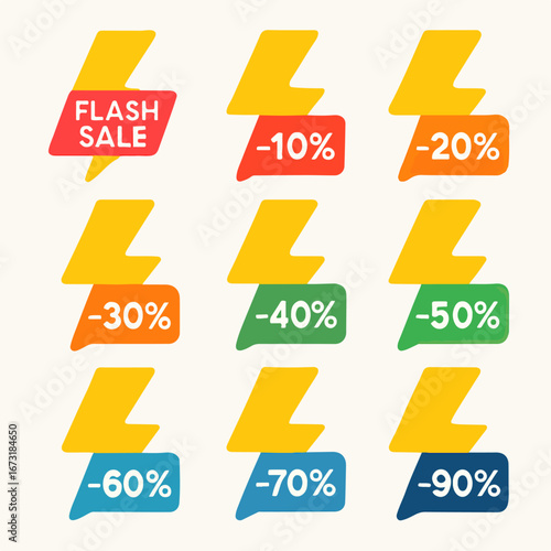 Decorative lightning bolt sale tags with discount percentages