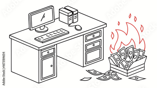 Burning Money in Office: Financial Loss & High Costs Illustration