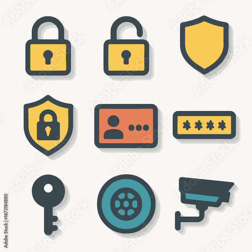 Security and access control icons for digital security and surveillance