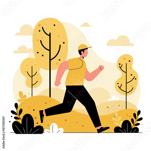 A man jogging in a park.