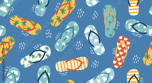 Tropical summer flip flops pattern beckons vacation vibes and carefree summer days in paradise escape