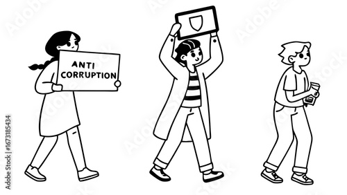 Anti-corruption protest: people marching for justice and transparency