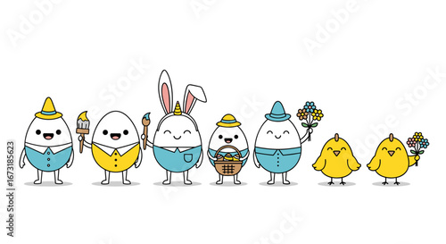 Delightful Easter eggs and chicks in a row bring joy to your projects this spring season