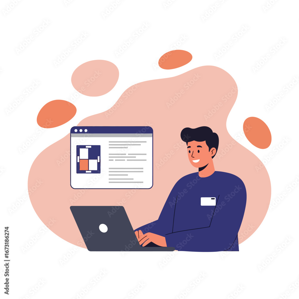 Fototapeta premium Man working on laptop with digital interface.