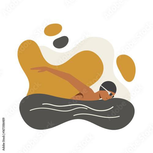 Person swimming front crawl stroke.