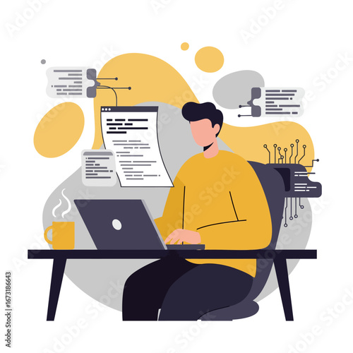 Programmer Working on Laptop with Code and Data Visualizations.