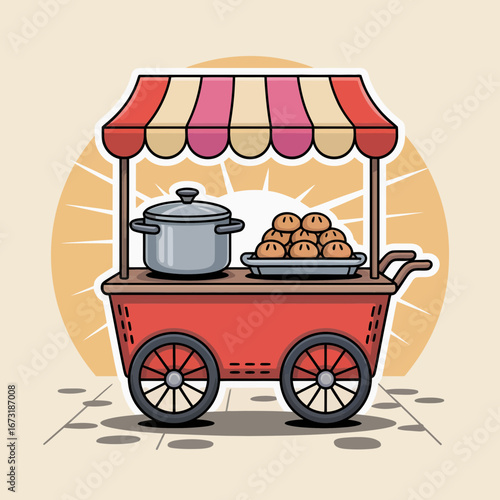 Street Food Cart Vector | Snack Stall Illustration | Mobile Food Vendor Icon Design