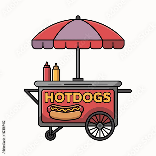 Street Food Cart Vector | Snack Stall Illustration | Mobile Food Vendor Icon Design