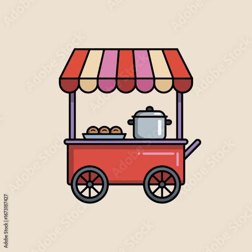 Street Food Cart Vector | Snack Stall Illustration | Mobile Food Vendor Icon Design