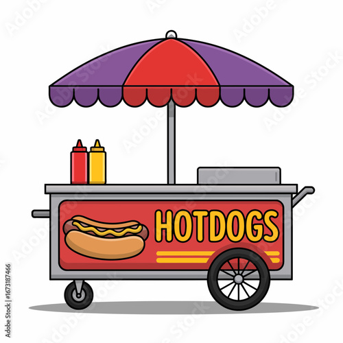 Street Food Cart Vector | Snack Stall Illustration | Mobile Food Vendor Icon Design