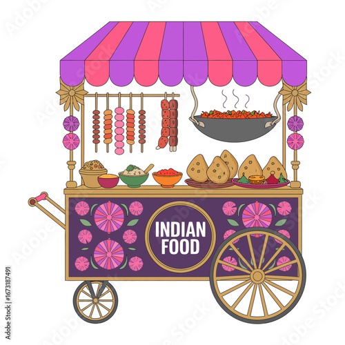Street Food Cart Vector | Snack Stall Illustration | Mobile Food Vendor Icon Design