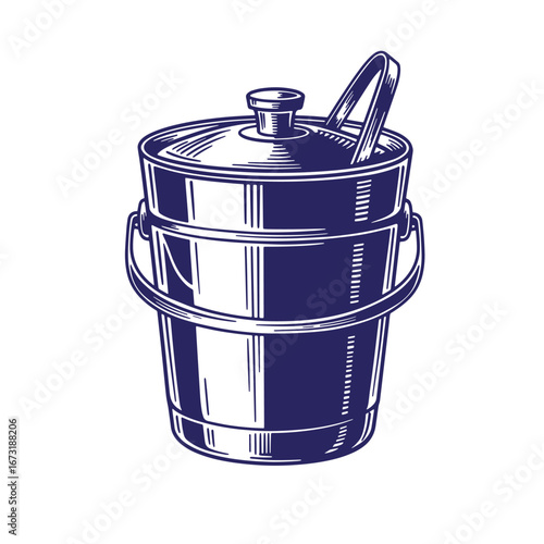 Detailed illustration of an ice bucket with tongs perfect for chilled beverages and cocktails