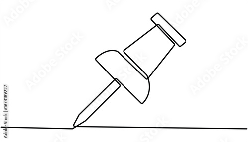 Continuous one line drawing of a paper pin. Drawing pin.  Continuous Line Drawing of a Push Pin Thumbtack icon neon glow vector illustration concept. A pushpin drawn in one line. Minimalist linear pin