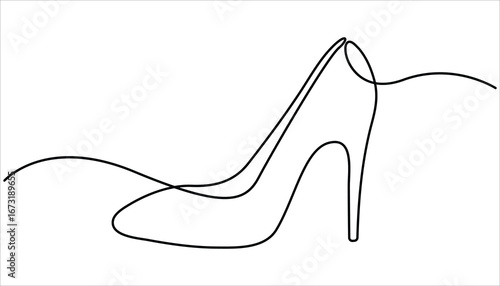 One continuous single drawing line art flat doodle shoe, sandal, fashion, style, woman, foot, beauty, elegant. One line drawing Sandals vector. Footwear outline line design. Slippers single line.