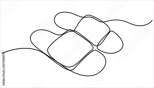 One continuous single drawing line art flat doodle shoe, sandal, fashion, style, woman, foot, beauty, elegant. One line drawing Sandals vector. Footwear outline line design. Slippers single line.