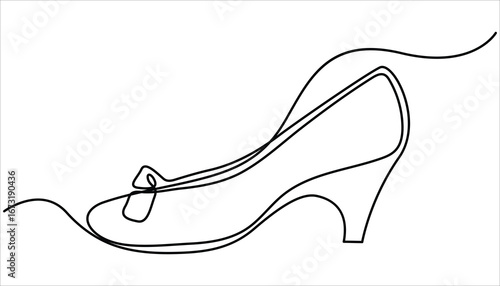 One continuous single drawing line art flat doodle shoe, sandal, fashion, style, woman, foot, beauty, elegant. One line drawing Sandals vector. Footwear outline line design. Slippers single line.