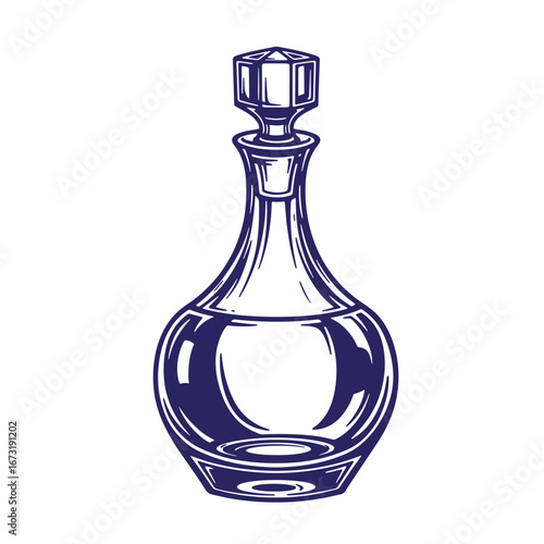 Elegant hand drawn decanter illustration for wine or liquor storage and presentation