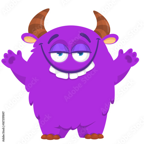 Cartoon funny monster character design with funny face expression. Halloween vector illustration 