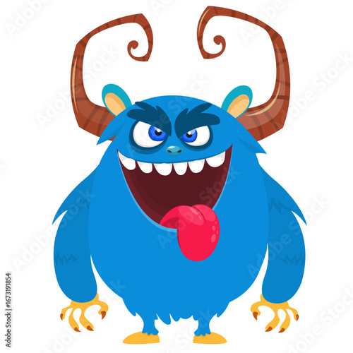 Cartoon funny monster character design with funny face expression. Halloween vector illustration 