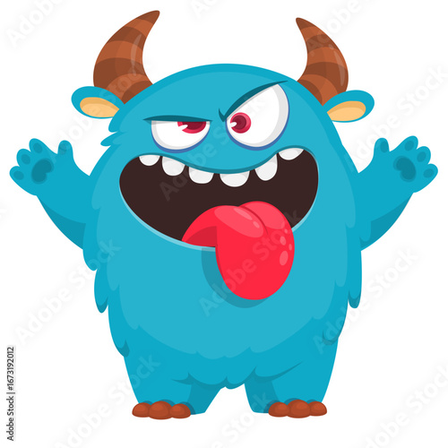 Cartoon funny monster character design with funny face expression. Halloween vector illustration 