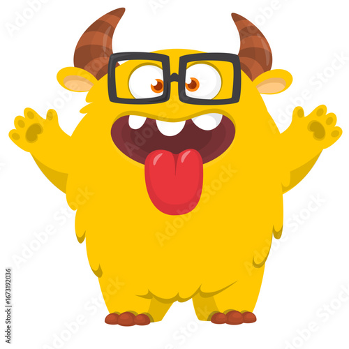 Cartoon funny monster character design with funny face expression. Halloween vector illustration 