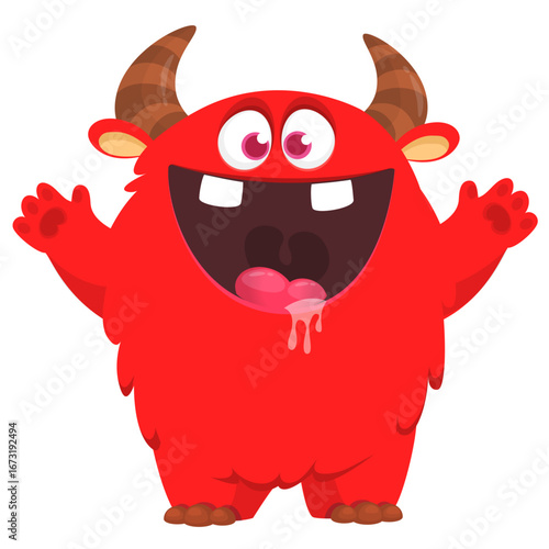 Cartoon funny monster character design with funny face expression. Halloween vector illustration 
