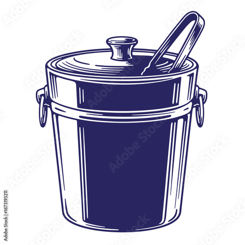 Elegant illustration of an ice bucket with tongs ready for chilling beverages