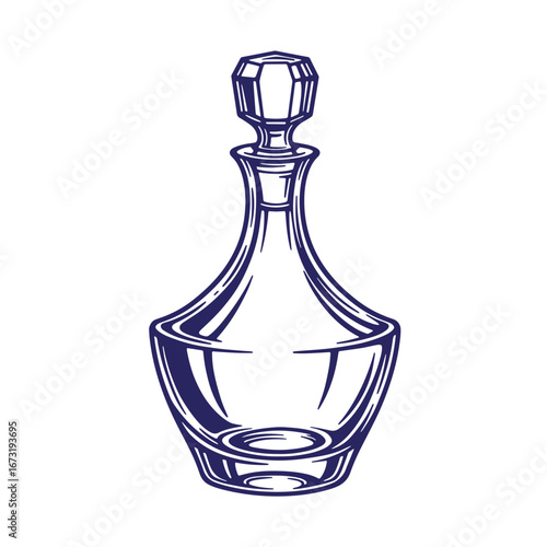 Elegant line art illustration of a classic glass decanter for spirits or beverages