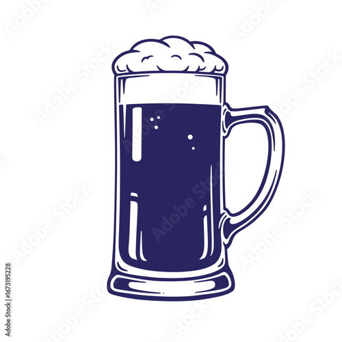 Elegant vector illustration of a full beer mug with frothy head and handle