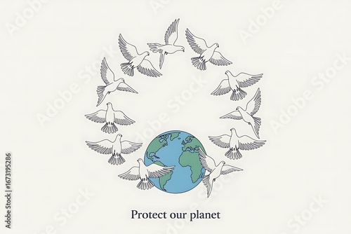 Peaceful doves encircle the vibrant Earth, a powerful symbol for global harmony and environmental protection efforts worldwide.