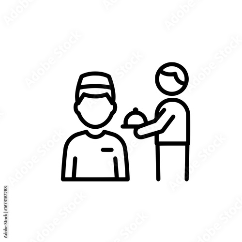 Restaurant server with customer in dining setup with transparent background