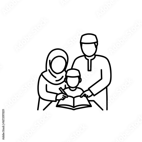Family reading together with transparent background