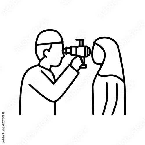 Eye examination with optometrist and patient with transparent background